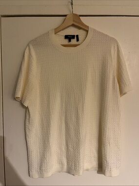 Theory Men's Cream  Textured Short Sleeve Sweater Knit Tee